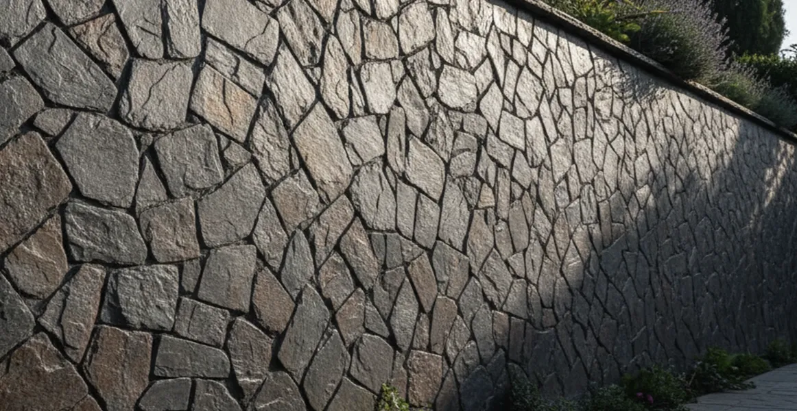 uro exterior decorado con hormigón impreso vertical imitación piedra natural negra